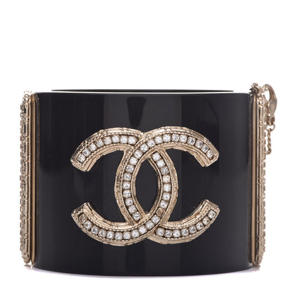 Chanel Resin Crystal CC Cuff Black Gold 1 of 8