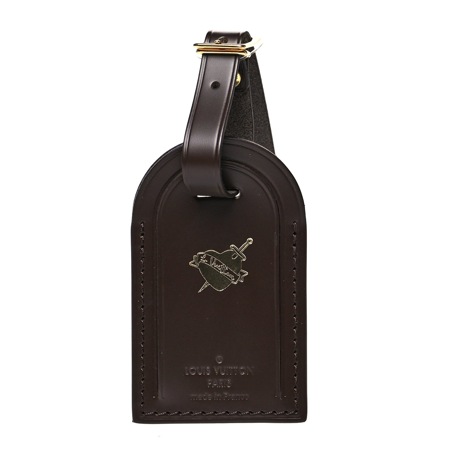 Calfskin Heart and Dagger Luggage Tag Ebene
