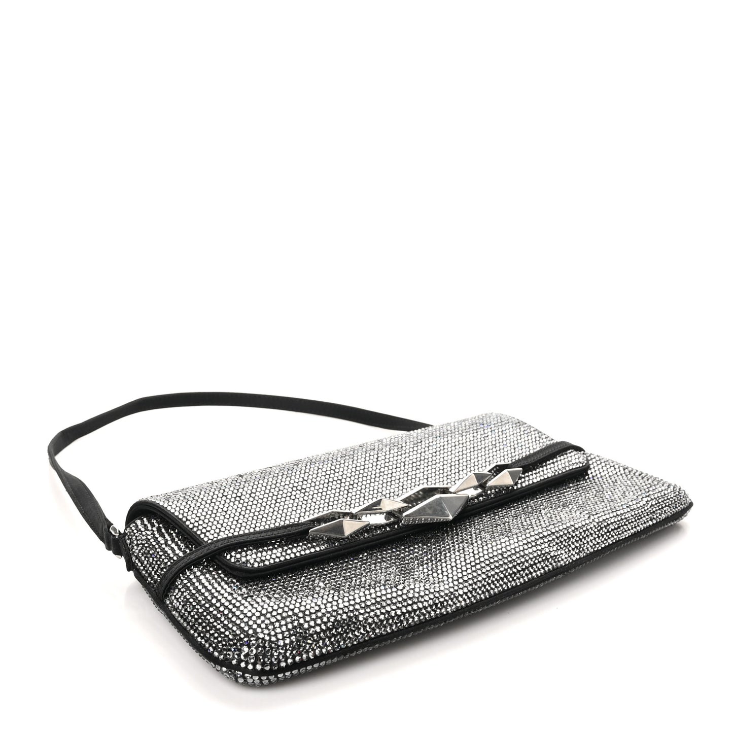 Suede Crystal East West Shoulder Bag Black