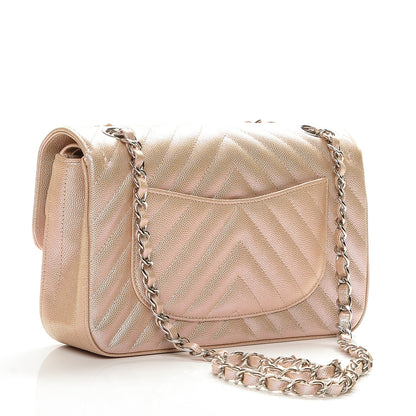 Chanel Iridescent Caviar Chevron Quilted Small Double Flap Light Gold 3 of 7