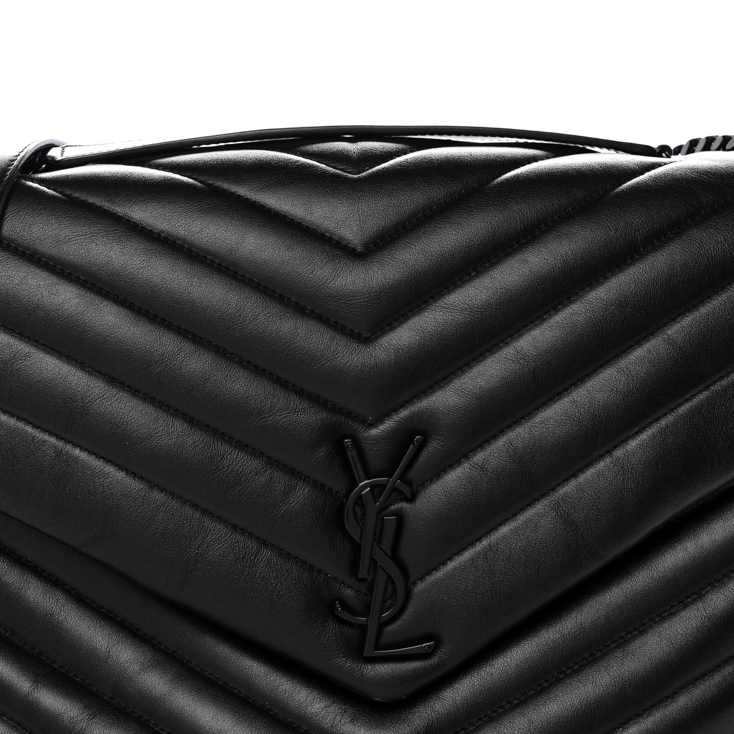 Calfskin Y Quilted Monogram Monochrome Large Loulou Chain Satchel Black
