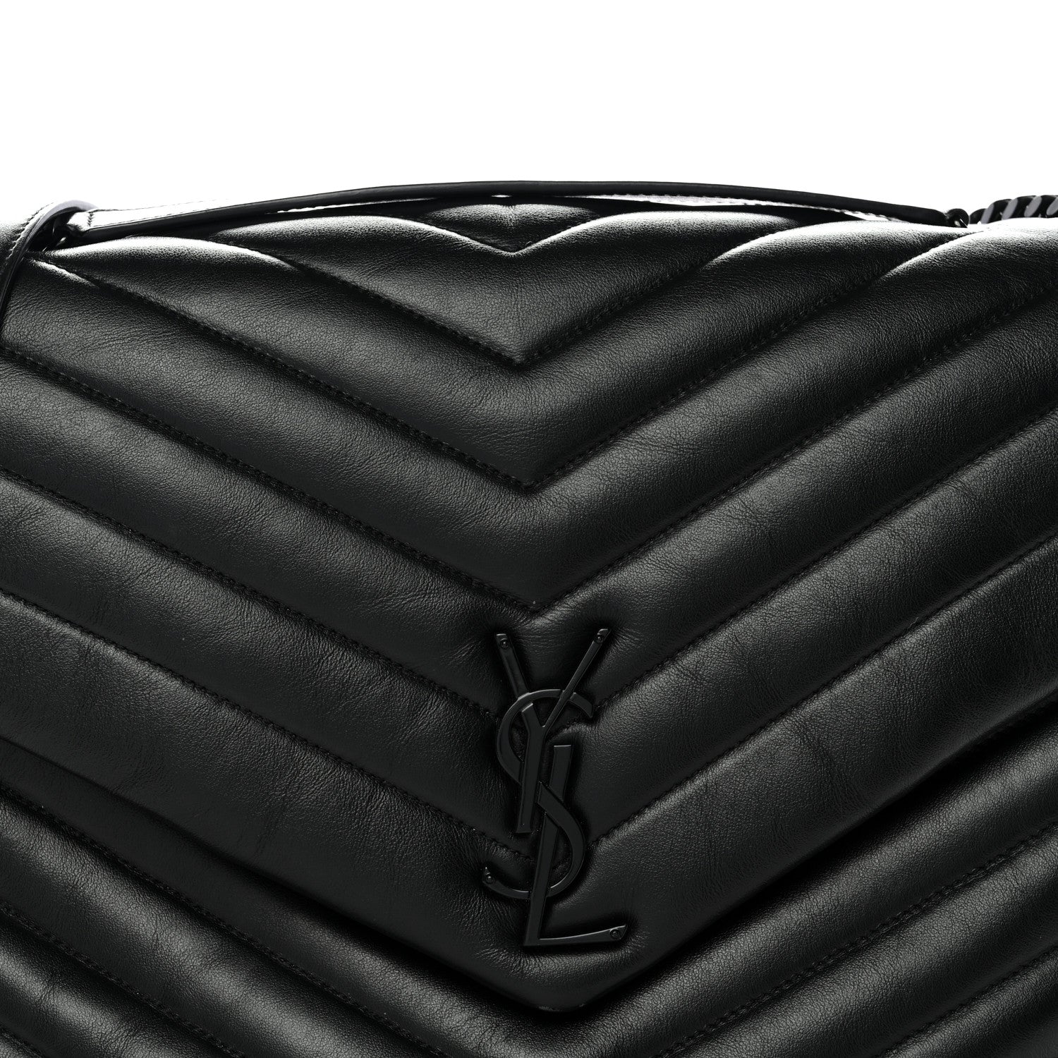 Saint Laurent Calfskin Y Quilted Monogram Monochrome Large Loulou Chain Satchel Black 9 of 12