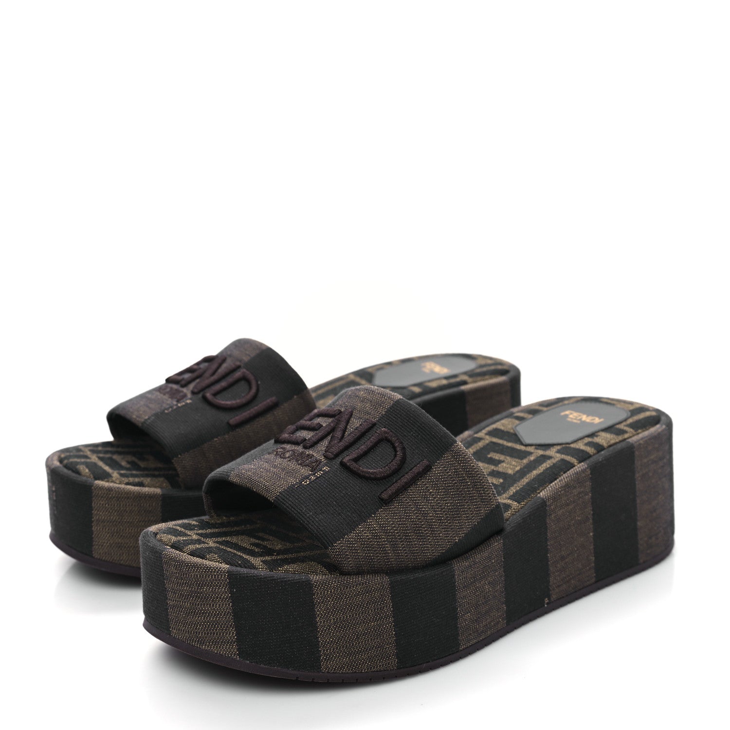 Fendi Jacquard Womens FF Sunshine Flatform Slide Sandals 38 Tabacco Black 3 of 10