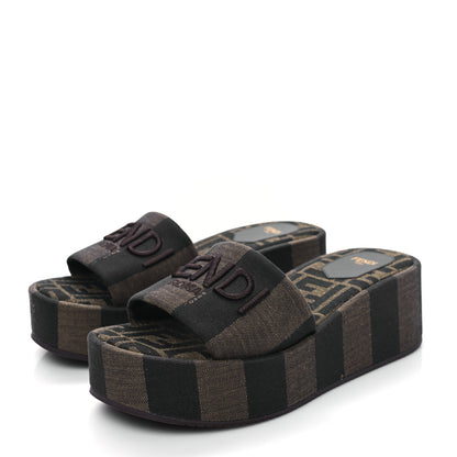 Fendi Jacquard Womens FF Sunshine Flatform Slide Sandals 38 Tabacco Black 3 of 10