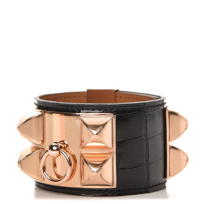 Hermes Shiny Alligator Collier De Chien CDC Bracelet T2 Black 1 of 8