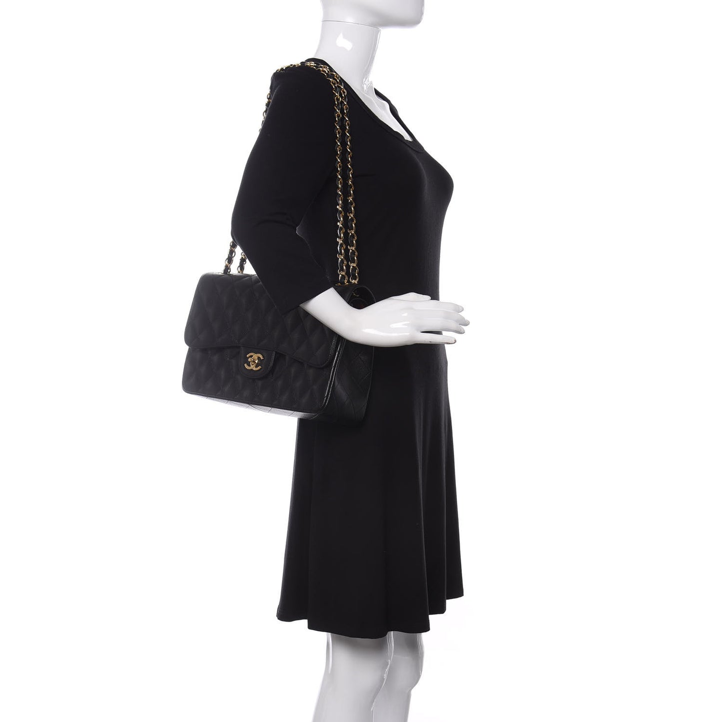Caviar Quilted Jumbo Double Flap Black