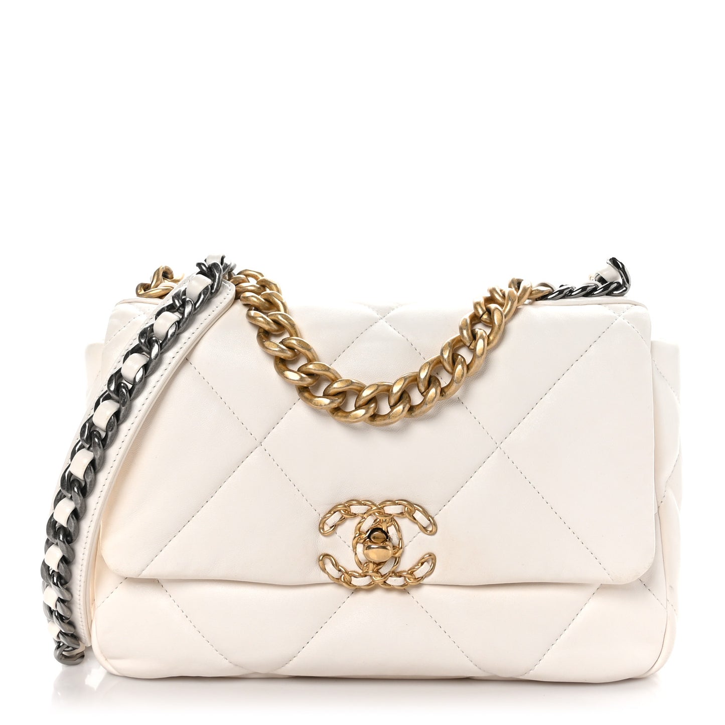 Lambskin Quilted Medium Chanel 19 Flap White