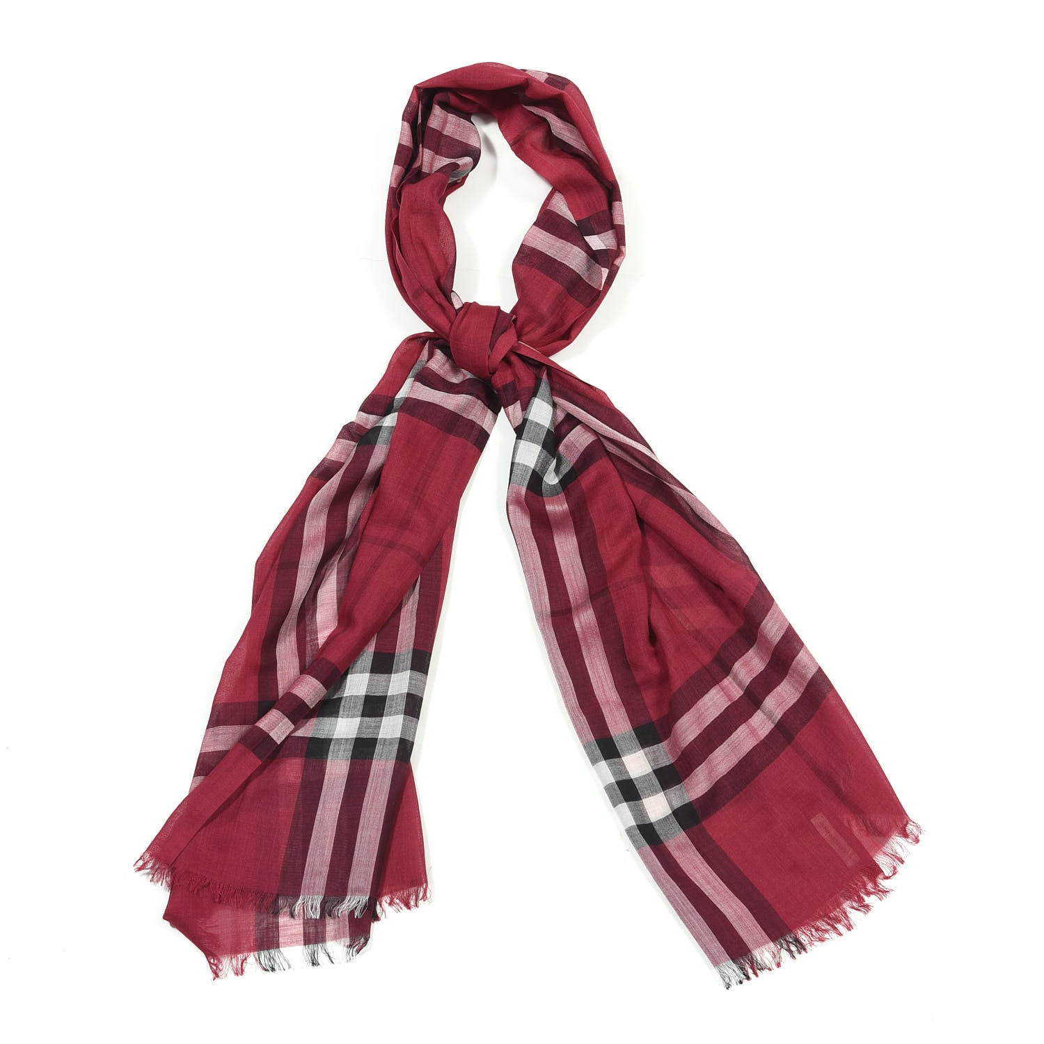 Burberry Wool Silk Gauze Giant Check Scarf Fuchsia Pink 1 of 4