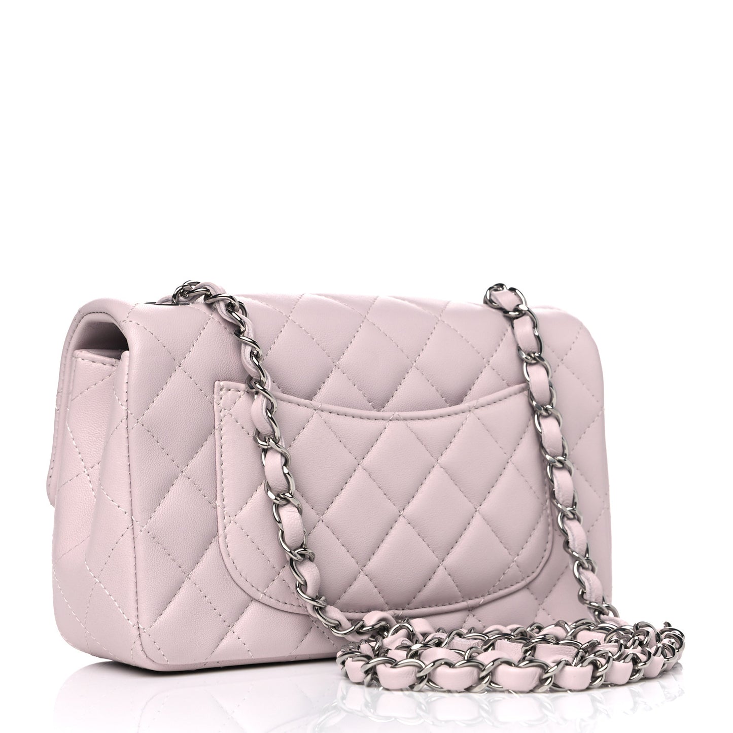 Lambskin Quilted Mini Rectangular Flap Light Purple