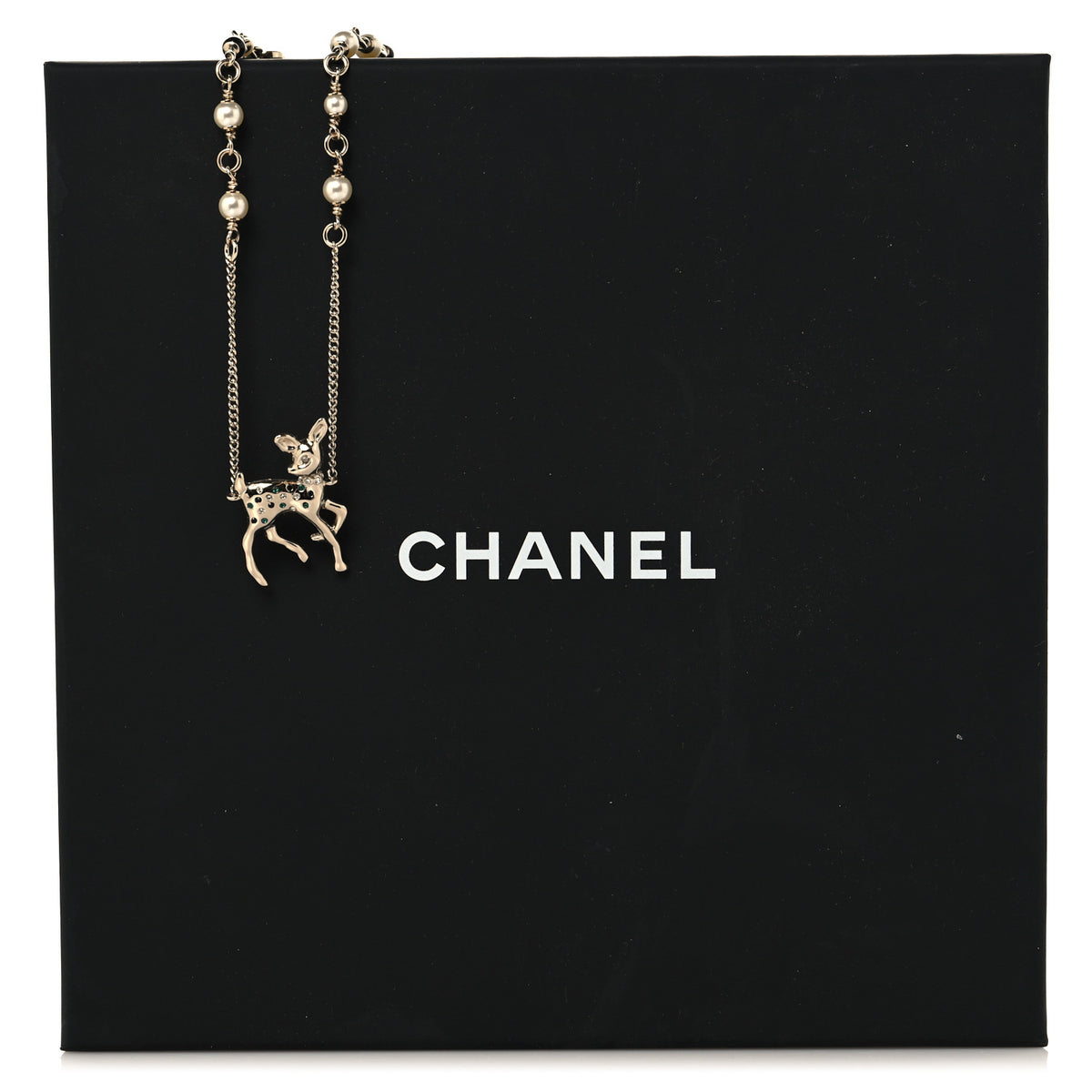 Metal Crystal Pearl Deer Pendant Necklace Green Black Gold