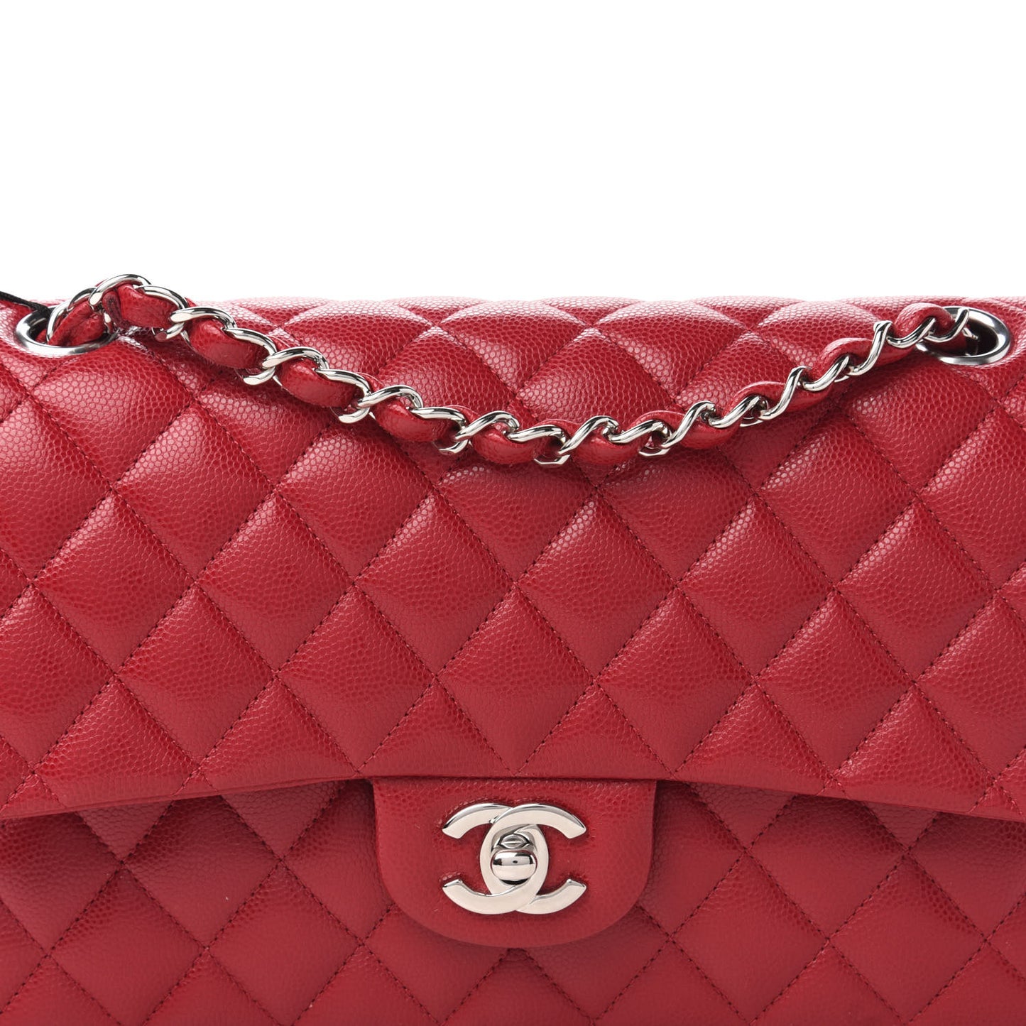 Caviar Quilted Medium Double Flap Red