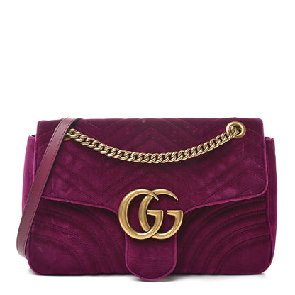 Gucci Velvet Matelasse Medium GG Marmont Shoulder Bag Fuchsia Violet Cyclamen 1 of 16