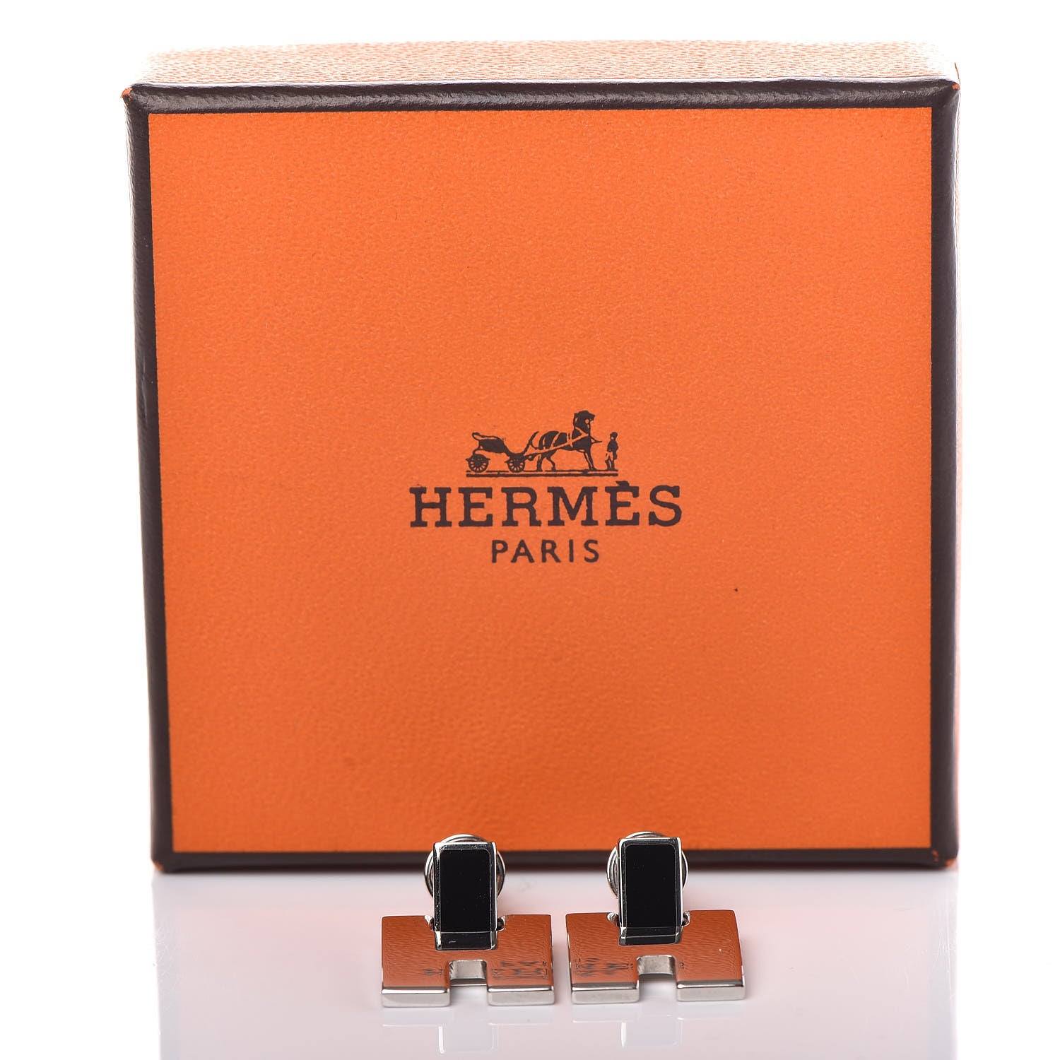 Hermes Palladium Lacquer Eileen Earrings Black 5 of 5