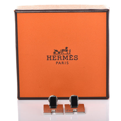 Hermes Palladium Lacquer Eileen Earrings Black 5 of 5