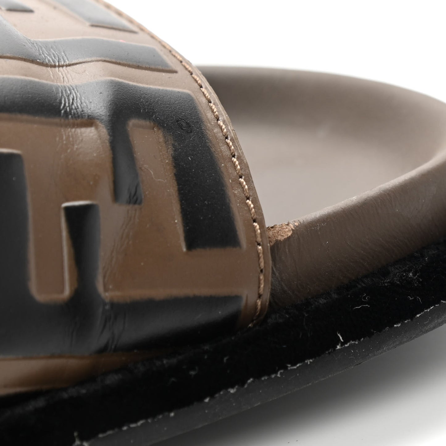 Calfskin FF Embossed Slide Sandals 38.5 Maya Black