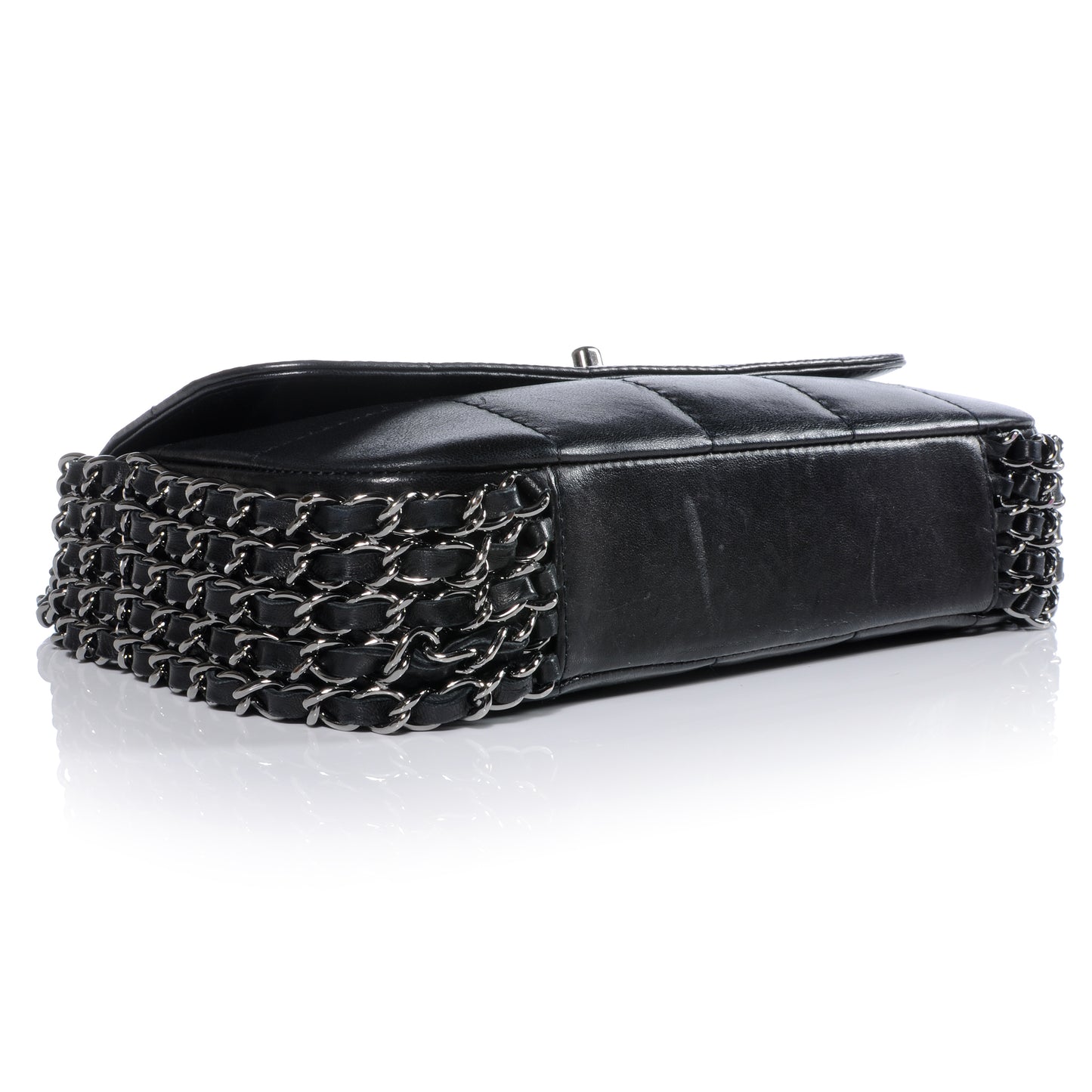 Chocolate Bar Quilted Lambskin 5 Chain Flap Black