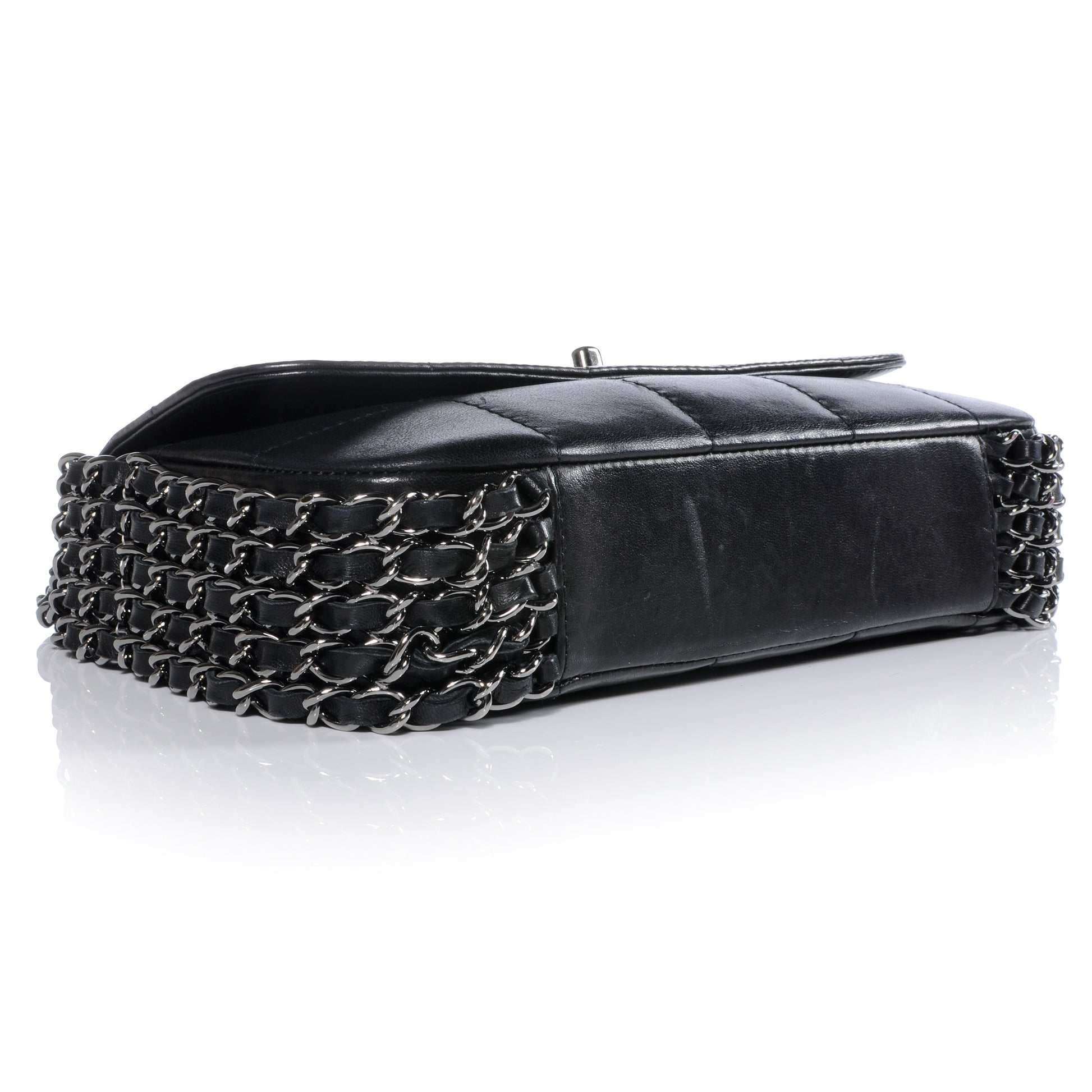 Chanel Chocolate Bar Quilted Lambskin 5 Chain Flap Black 4 of 10