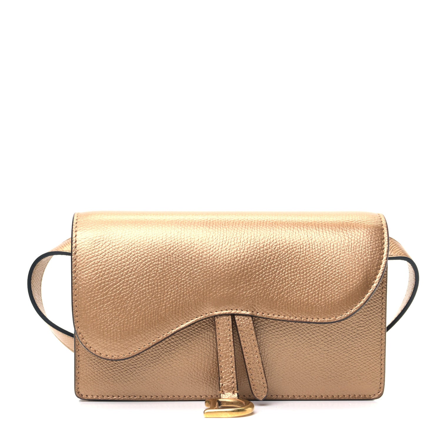 Christian Dior Metallic Grained Calfskin Saddle Belt Clutch Gold 1 of 5