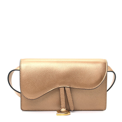 Christian Dior Metallic Grained Calfskin Saddle Belt Clutch Gold 1 of 5