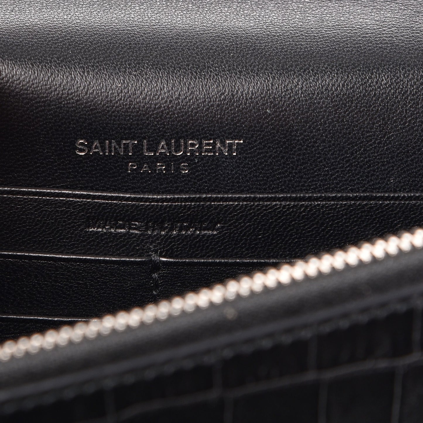 Calfskin Crocodile Embossed Kate Monogram Tassel Chain Wallet Black