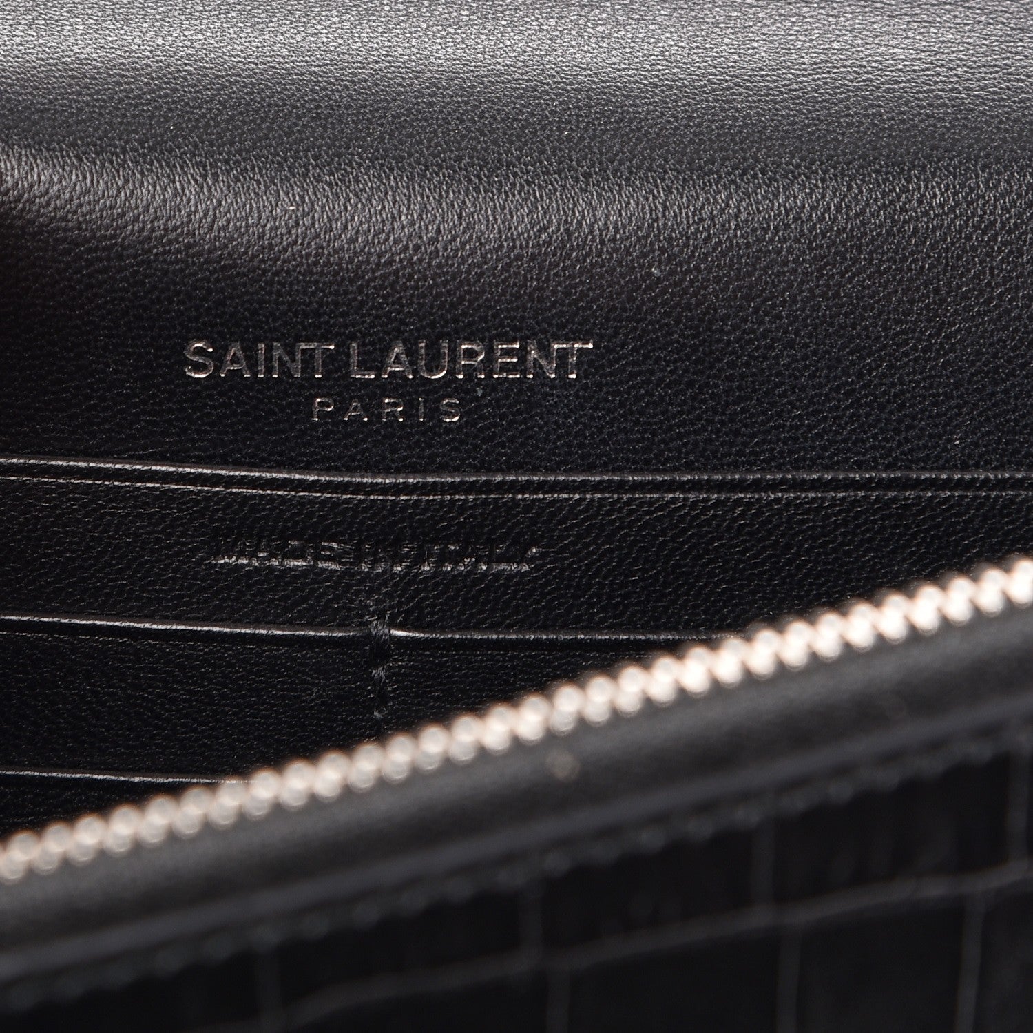 Saint Laurent Calfskin Crocodile Embossed Kate Monogram Tassel Chain Wallet Black 6 of 7