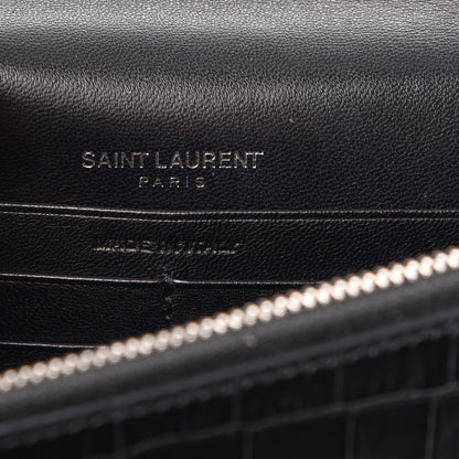 Saint Laurent Calfskin Crocodile Embossed Kate Monogram Tassel Chain Wallet Black 6 of 7