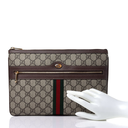Gucci GG Supreme Monogram Large Ophidia Pouch Clutch Brown 2 of 11