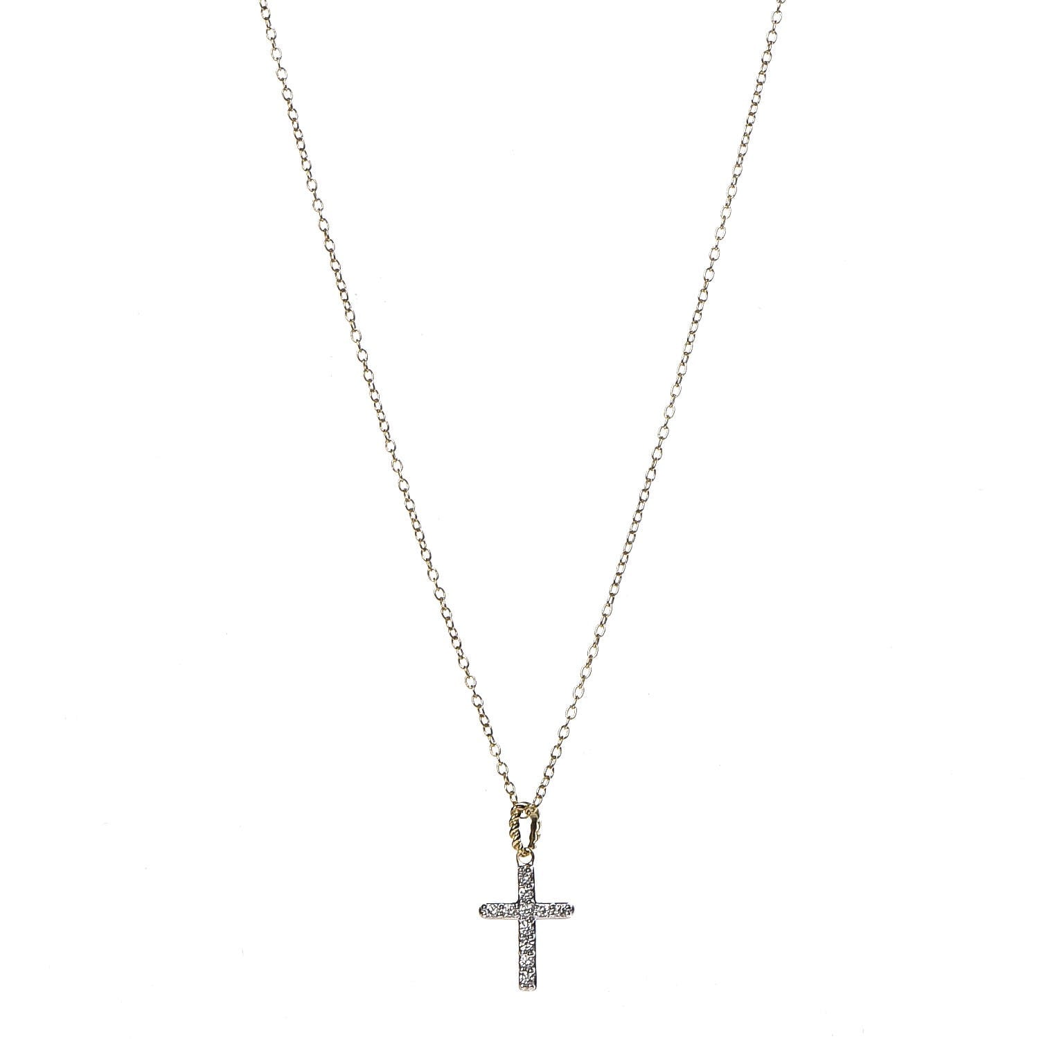 David Yurman 18K Yellow Gold Diamond Cable Collectibles Cross Necklace 1 of 7
