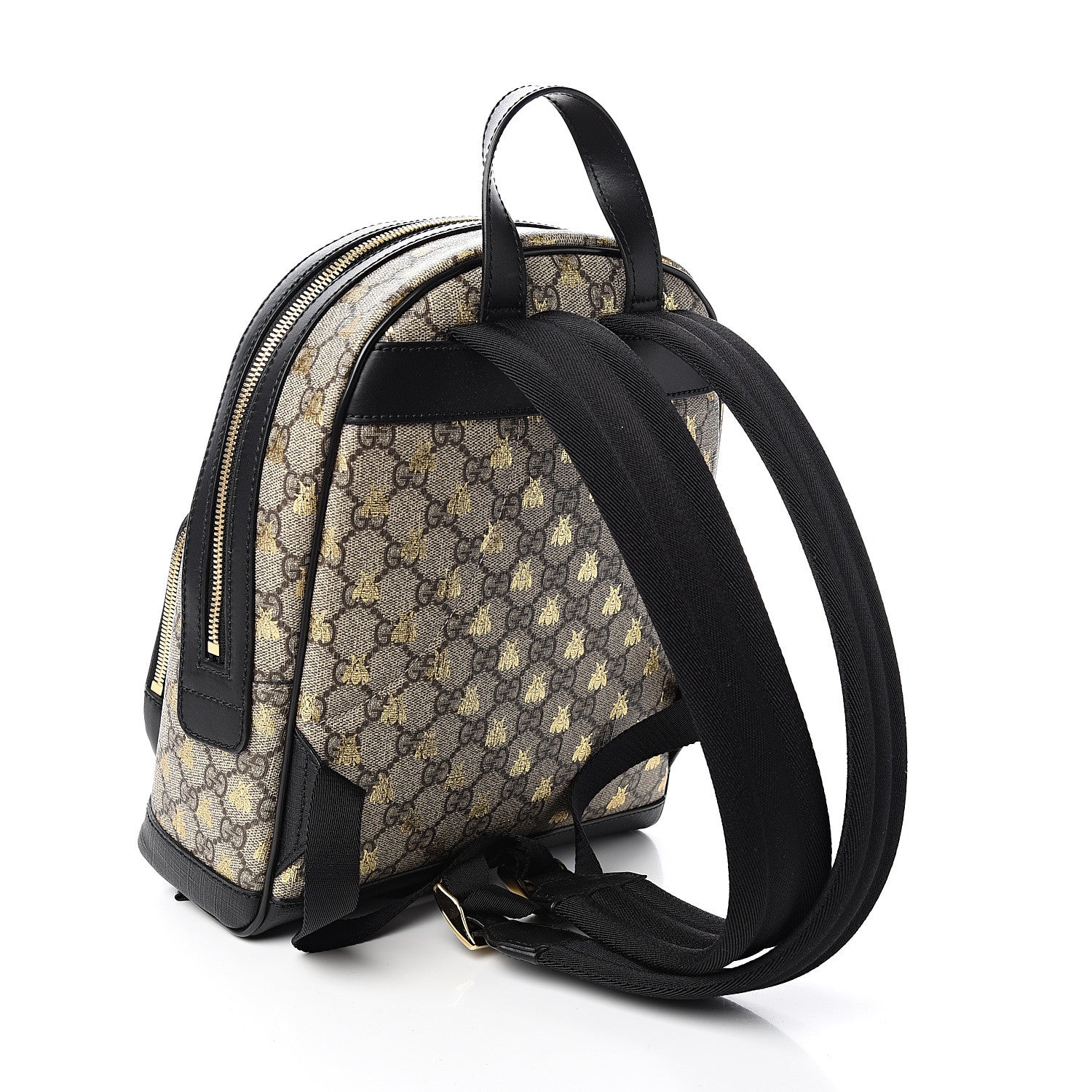 Gucci GG Supreme Monogram Bees Print Small Day Backpack Beige Oro Black 2 of 9