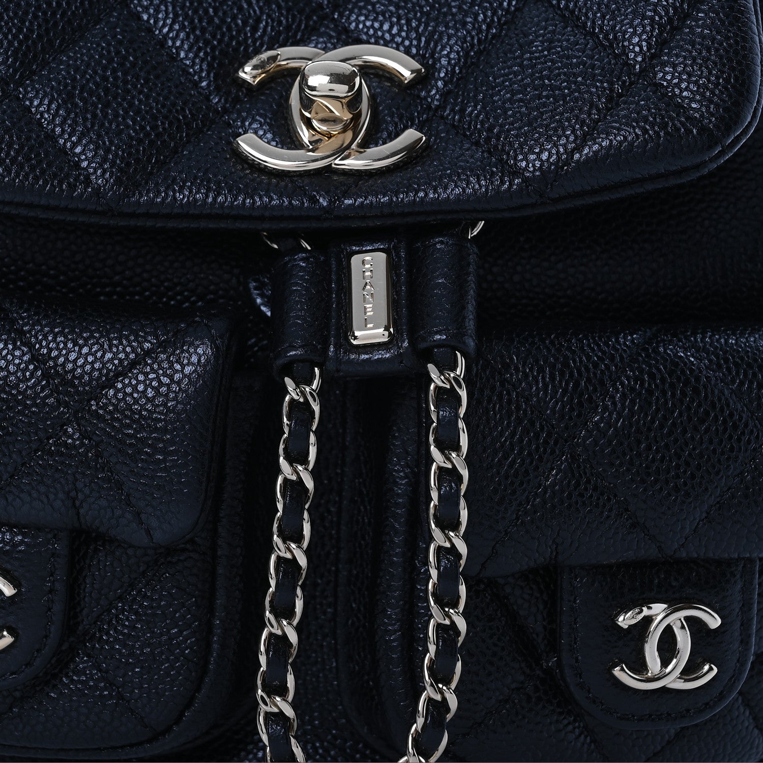 Chanel Shiny Caviar Quilted Small Duma Pockets Drawstring Backpack Black 6 of 11