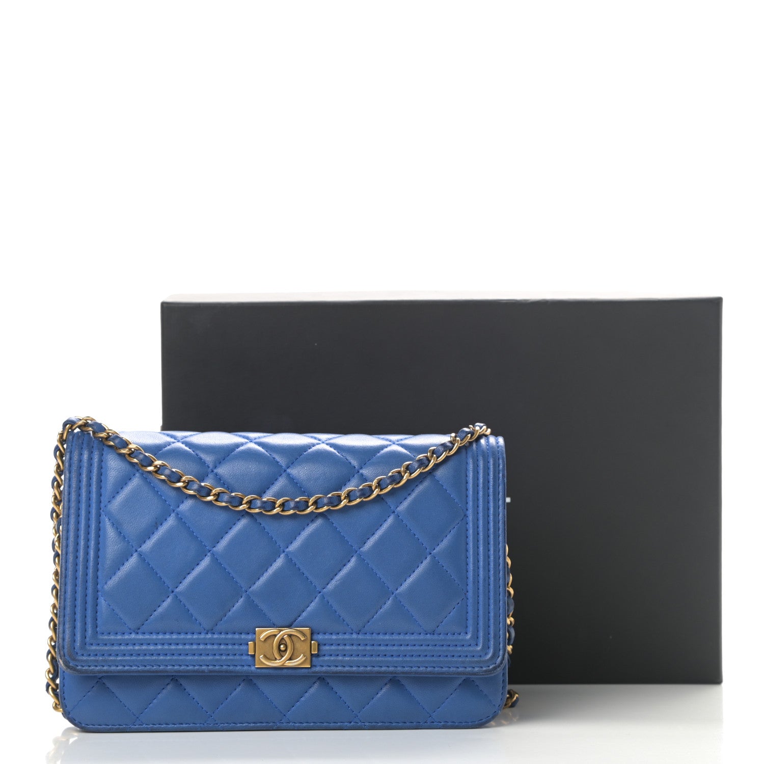 Chanel Lambskin Quilted Boy Wallet On Chain WOC Blue 21 of 21