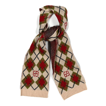 Gucci Wool Knit Scarf Beige Red 2 of 10