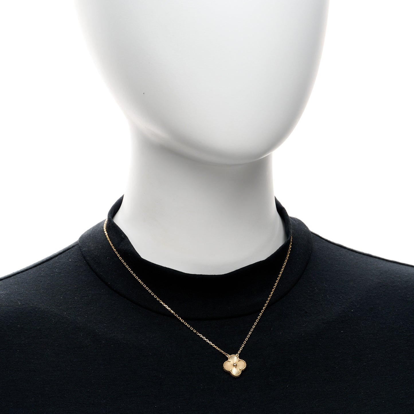 18K Yellow Gold Guilloche Vintage Alhambra Pendant Necklace