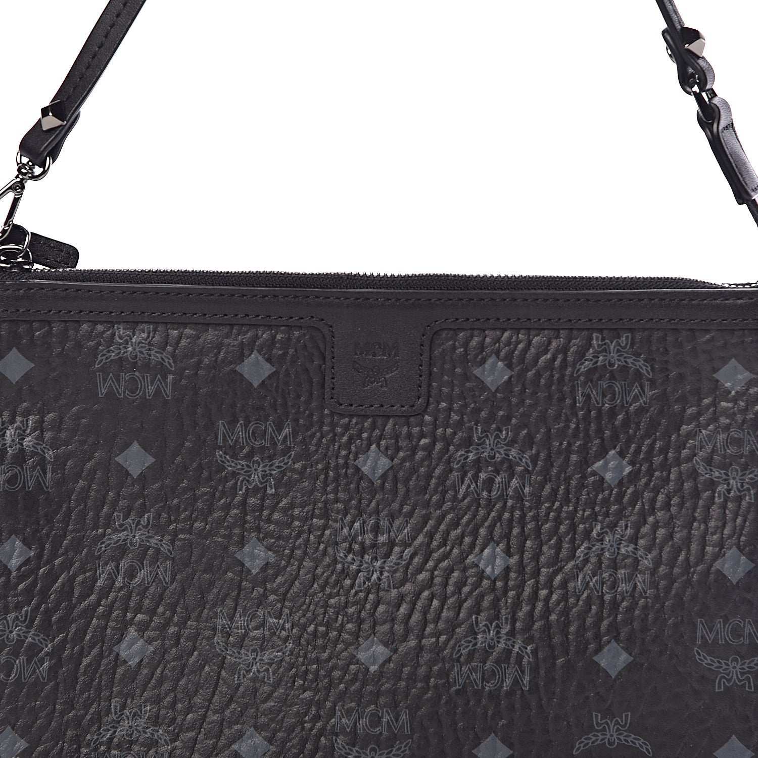 MCM Visetos Liz Shopper Tote Pouch Black 6 of 6