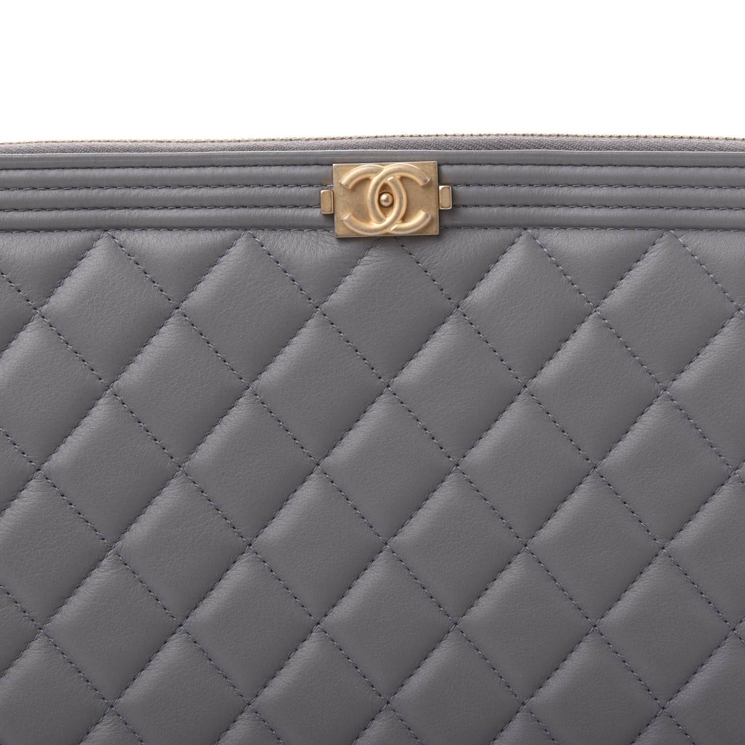 Chanel Lambskin Quilted Large Boy Zip Pouch Grey 10 of 11