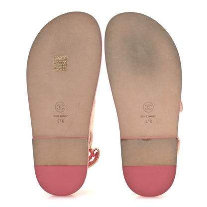 Chanel Lambskin Printed CC Velcro Dad Sandals 37 White Pink 13 of 20