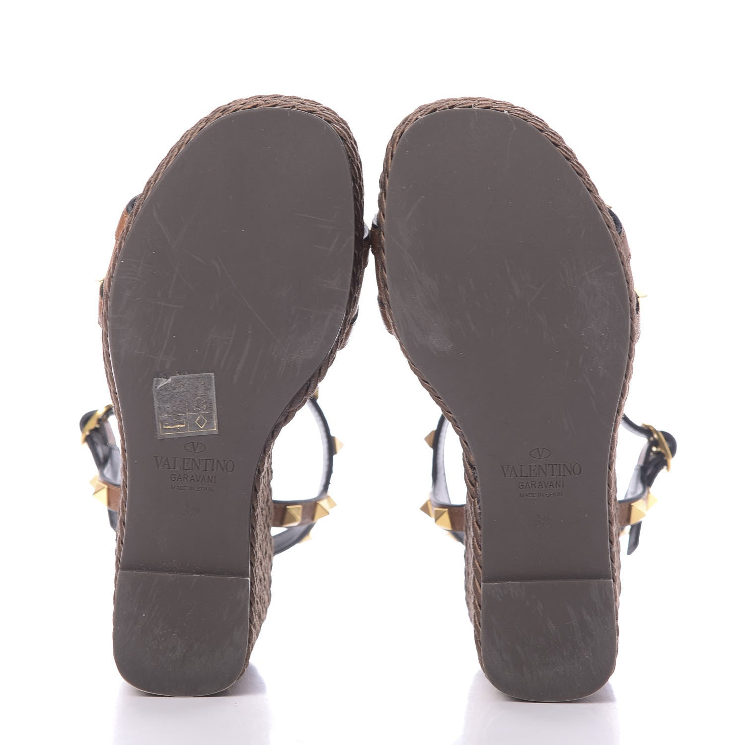 Valentino Garavani Calfskin Rockstud Torchon Espadrille Wedge Sandals 35 Cuoio 7 of 11
