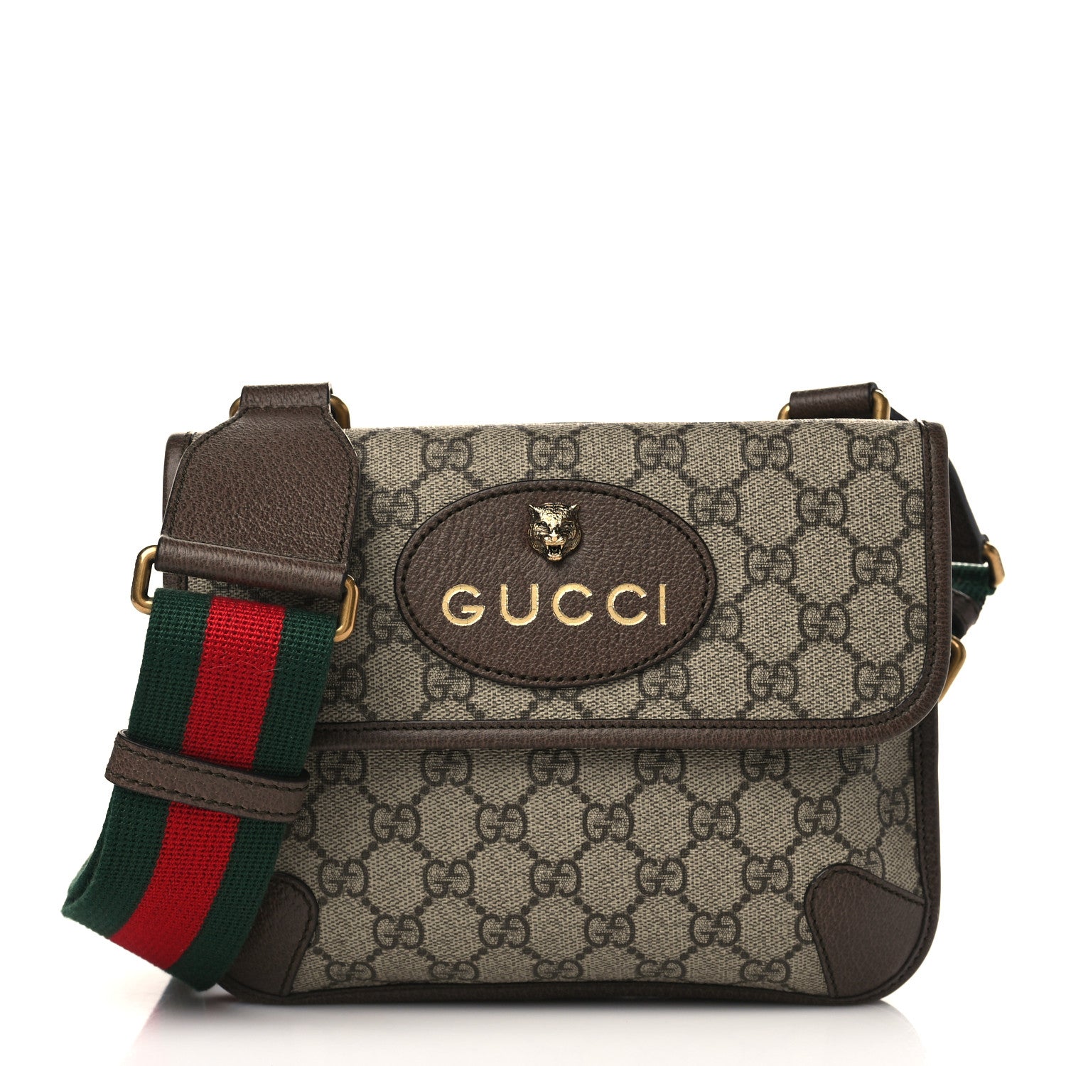 Gucci GG Supreme Monogram Web Small Neo Vintage Double Flap Messenger Bag Beige New Acero 1 of 9