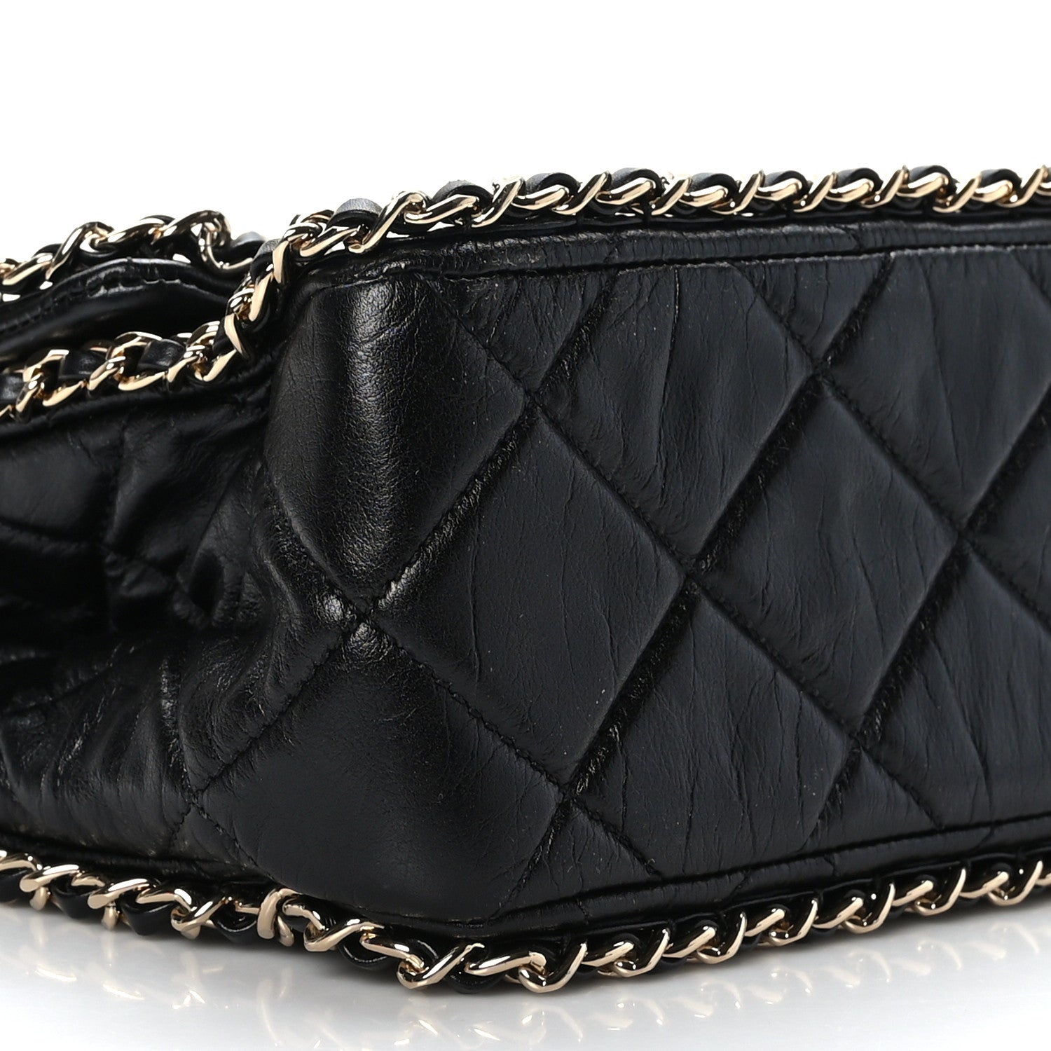 Chanel Crumpled Calfskin Quilted Large Chain All Over Flap Bag Black 8 of 10