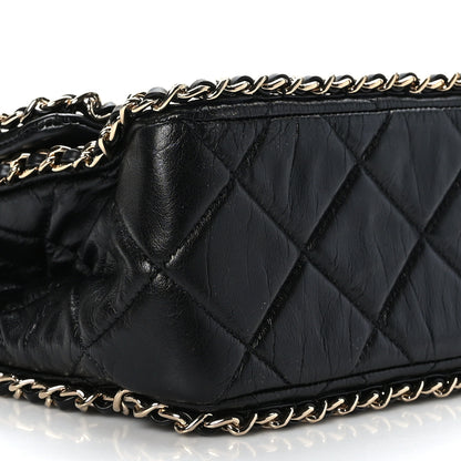 Chanel Crumpled Calfskin Quilted Large Chain All Over Flap Bag Black 8 of 10