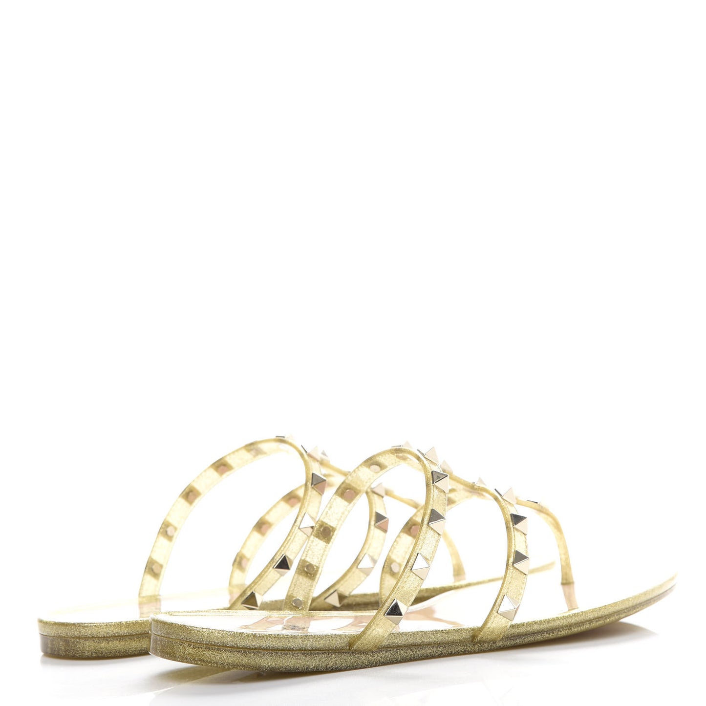 PVC Jelly Glitter Rockstud Caged Flat Thong Sandals 39 Oro