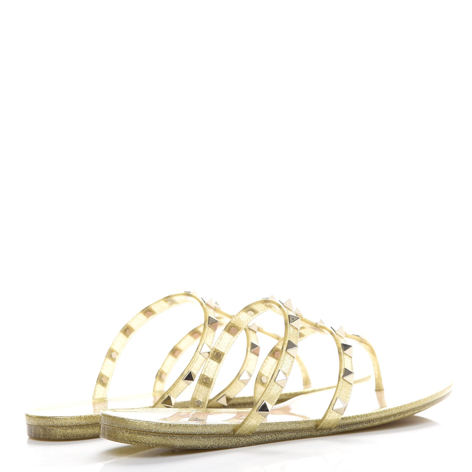 Valentino Garavani PVC Jelly Glitter Rockstud Caged Flat Thong Sandals 39 Oro 4 of 8