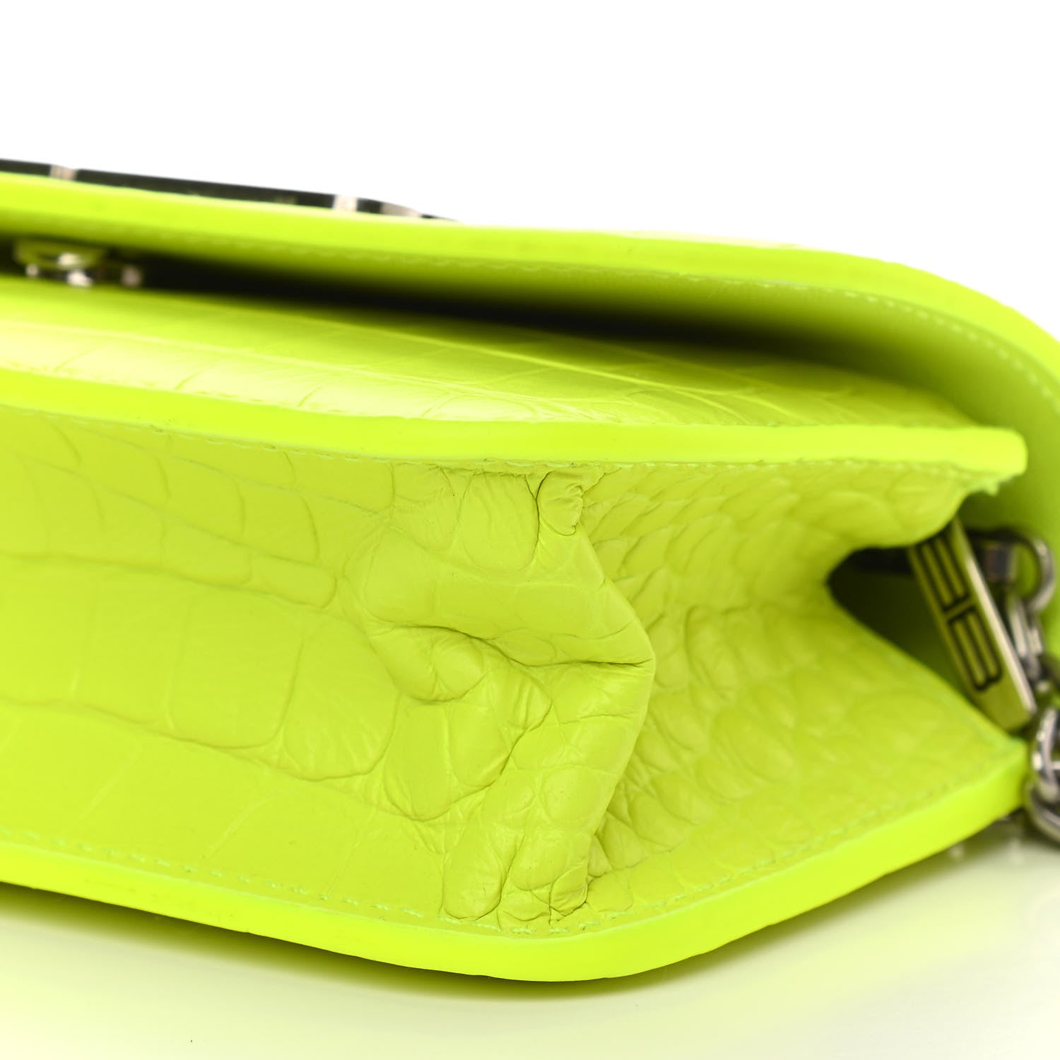 Balenciaga Extra Supple Calfskin Crocodile Embossed Gossip Wallet On Chain Fluo Yellow 9 of 9