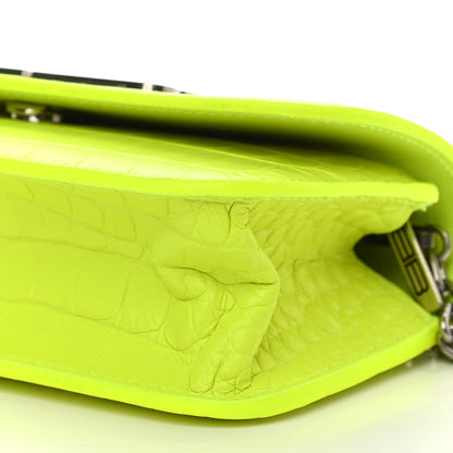 Balenciaga Extra Supple Calfskin Crocodile Embossed Gossip Wallet On Chain Fluo Yellow 9 of 9