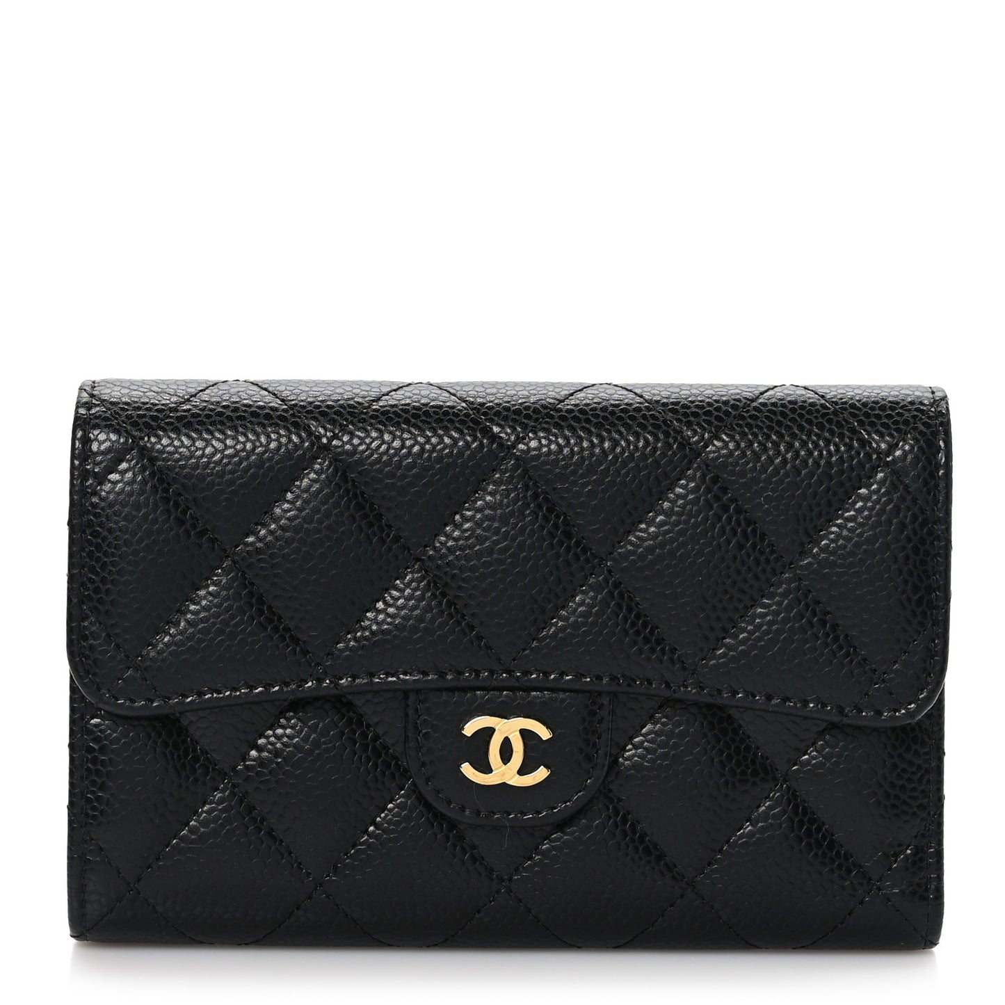 Caviar Quilted Medium Flap Wallet Black