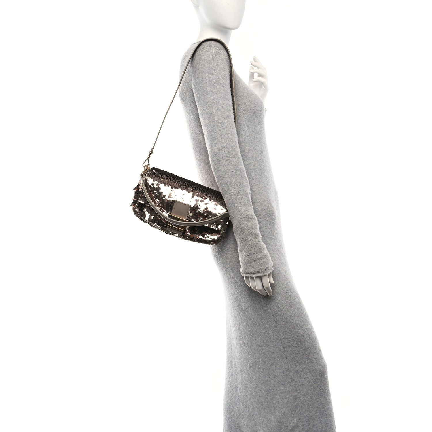 Fendi Sequin Paillettes Vitello Grace Sex and the City Baguette Tortora 2 of 10
