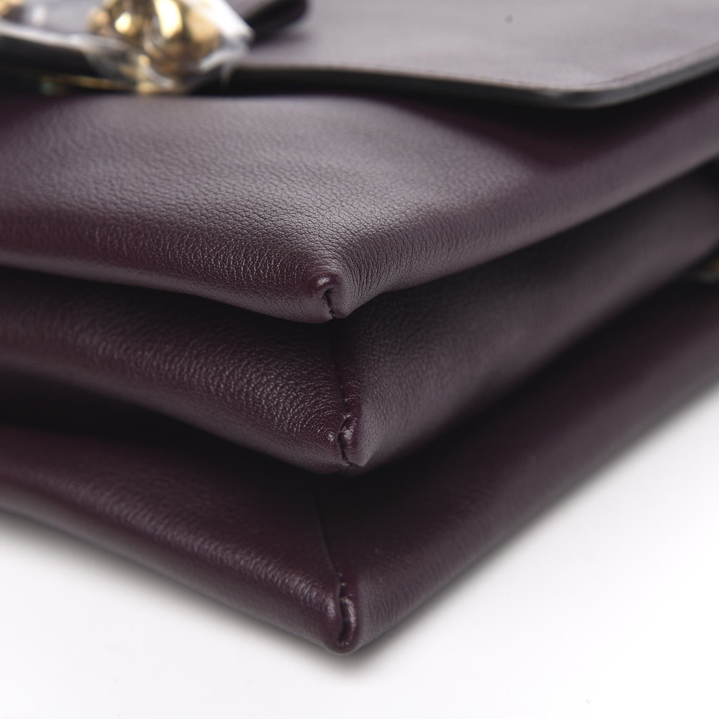 Grained Calfskin Twin Skull Chain Crossbody Burgundy