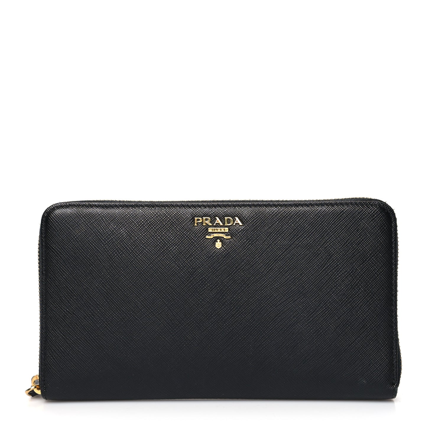 Saffiano Metal Large Zip Around Travel Wallet Black