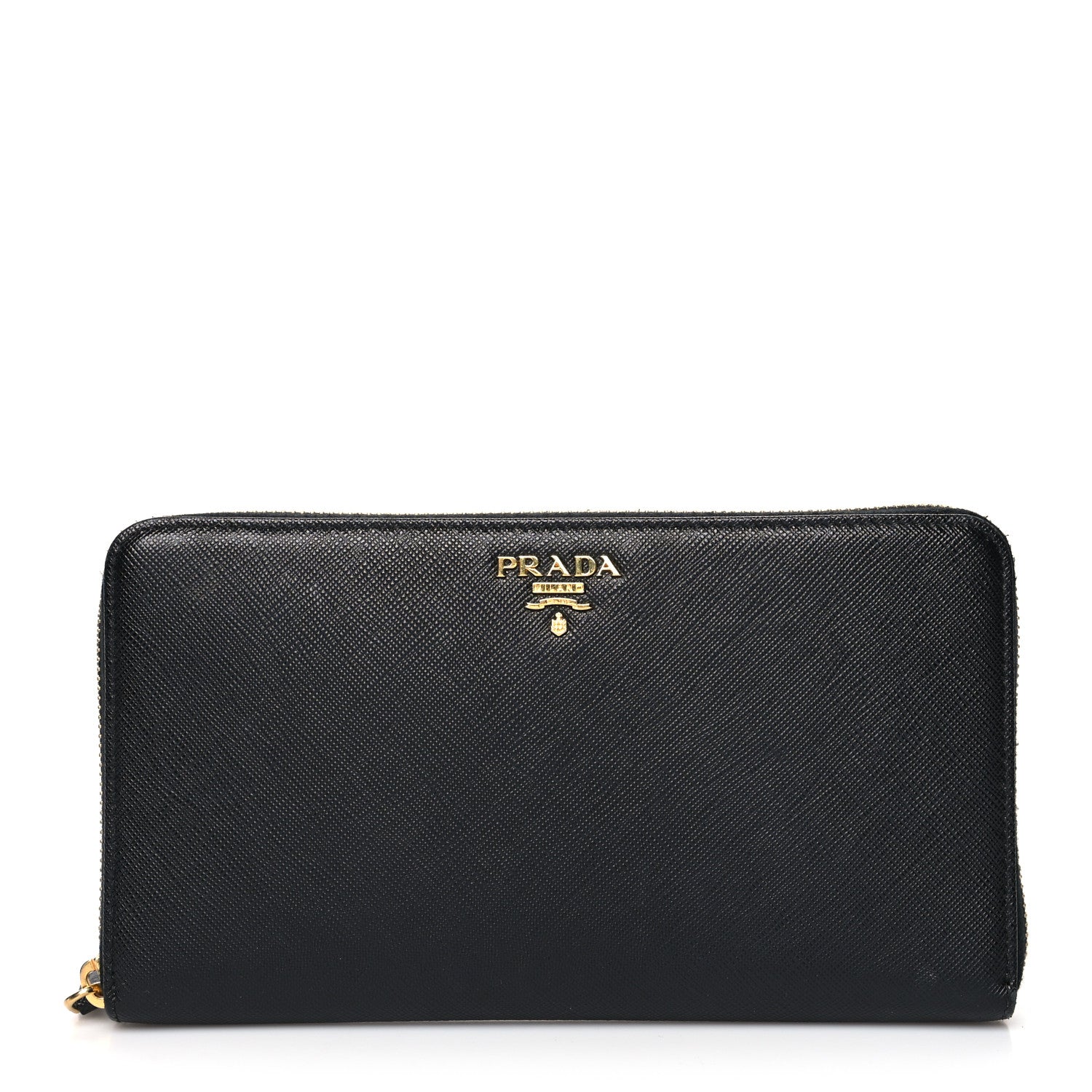 Prada Saffiano Metal Large Zip Around Travel Wallet Black 1 of 15