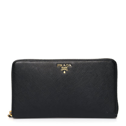 Prada Saffiano Metal Large Zip Around Travel Wallet Black 1 of 15